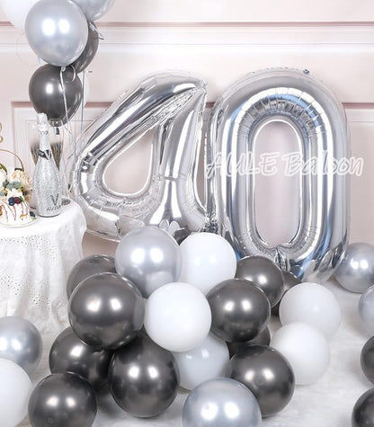 AULE 40 Inch Silver 40 Balloon Number Foil 0-9 Birthday Big Numbers | Birthday - Image 3