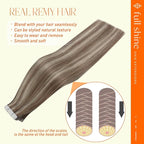 Full Shine Tape in Real Human Hair Extensions Color 8 Light Brown Highlight with 60 Blonde Tape in Extensions 30 Gram Remy Tape in Hair Extensions 20 Pcs 12 Inch Invisible Straight Soft for Wedding