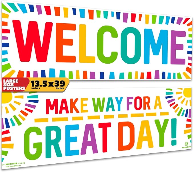 Sproutbrite 2 Welcome Educational Posters & Chart Welcome Banner 13.5"x39" by Sproutbrite