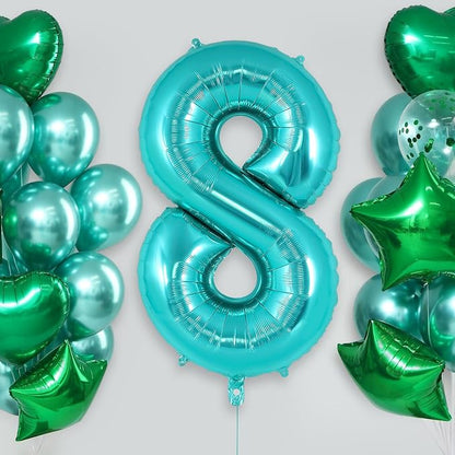 Teal Blue Number 8 Balloon, 40 Inch Big Large Foil Helium Number Balloons - Image 2