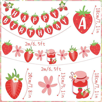 SUNBEAUTY Strawberry Happy Birthday Banner, Berry Sweet Red Fruit Party Hanging - Image 3