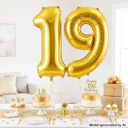 40 Inch Gold Number 19 Foil Balloon - Image 3