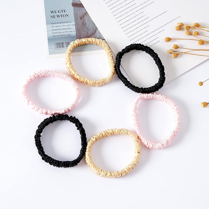 Silk Scrunchies for Women Hair 100% Mulberry Silk Hair Ties with Elastic Band Pack of 6 Silk Scrunchies No Damage
