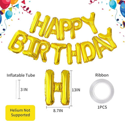 Gold Happy Birthday Balloon Banner, 16 Inch Foil Mylar Happy Birthday Balloons - Image 2