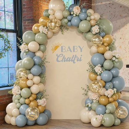 Mustard Yellow Dusty Blue Green Balloons Arch Kit - Image 7