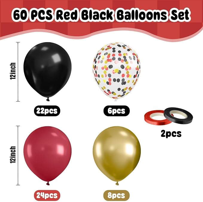 Paready Red Black and Gold Balloons Set, 12 Inch Metallic Chrome Confetti - Image 3