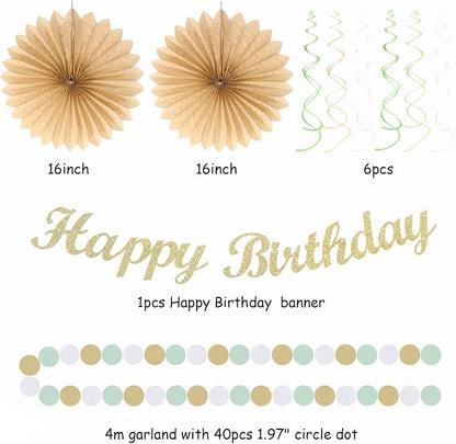 Champagne-Gold White Sage-Green Women Birthday Decorations Huglony | 21pcs Boho - Image 2