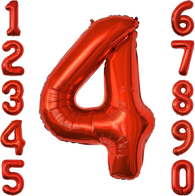 Red Number 4 Balloon 40 Inch, Foil Numeral by Unknown
