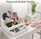 Hair Tool Organizer, Wood Hair Dryer Holder with Drawer & 3 Stainless Steel Cups, Versatile Bathroom Vanity Storage for Hair Styling Tools, Hot Tools, Brushes and Cosmetics - White