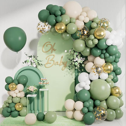 CboDeco Sage Green Balloon Garland Arch Kit, Sage Green Olive White Gold by CboDecoBalloonArchKit