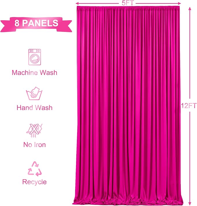 8 Panels Hot Pink Backdrop Curtains - Image 5