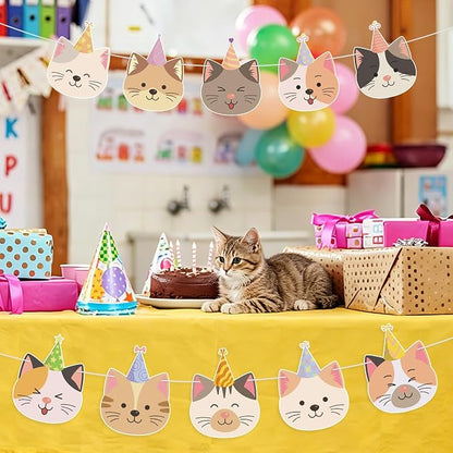 Hooqict Happy Birthday Banner Cat Birthday Decorations Party Banner Garland Sign - Image 9