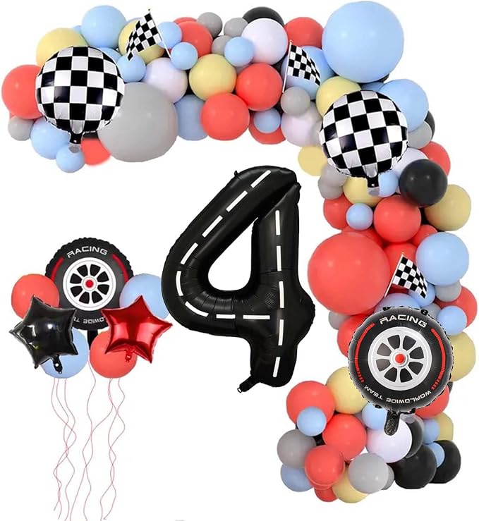 Race Car Balloons, 40 Inch Racetrack Number 4 Balloons, Big Number Balloons - Image 2