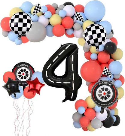 Race Car Balloons, 40 Inch Racetrack Number 4 Balloons, Big Number Balloons - Image 2