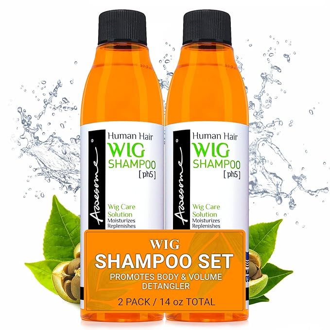 Awesome Human Hair Wig Shampoo, pH5, Just Soak, Wig Care, Adds Body & Volume, Freshness Feeling, 7 fl oz(1 set of 2)