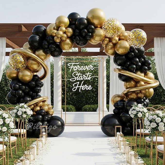 Black and Gold Balloon Arch Kit - Image 7