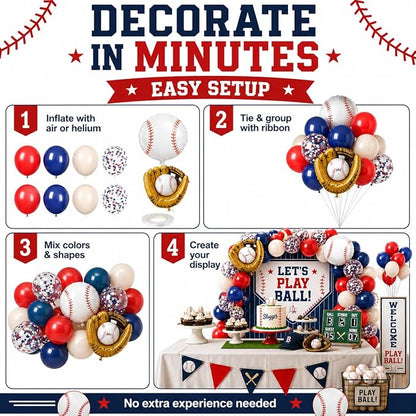 Baseball Balloons, 12 Inch Navy Blue Red Balloons, Nude Red Blue Confetti Latex - Image 8