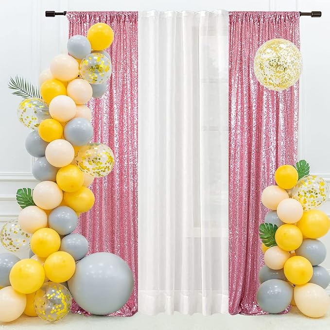 Eternal Beauty Fuchsia Pink Sequin Backdrop Curtains, 2 Panels 2x8FT | 3mm - Image 7