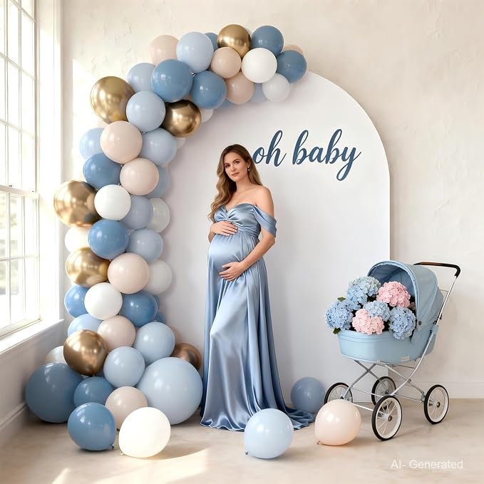 Dusty Blue and Gold Balloons, Light Blue White Sand, Party Decor | 50 Pcs 12 In - Image 5