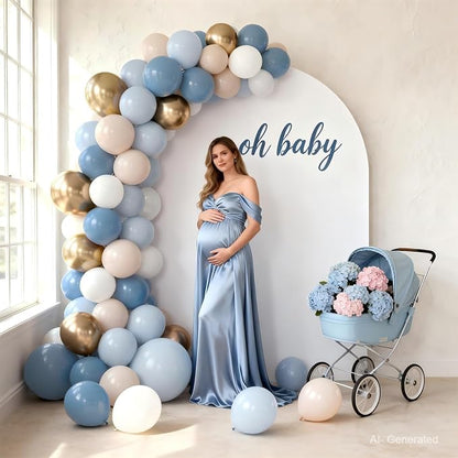 Dusty Blue and Gold Balloons, Light Blue White Sand, Party Decor | 50 Pcs 12 In - Image 5