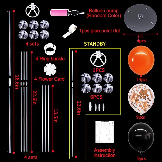 TONIFUL 4 Set Black Orange Balloons Stand Balloon Centerpiece - Image 2