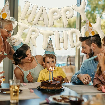 16" Cream Happy Birthday Balloon Banner Foil, Ivory White | white happy - Image 5
