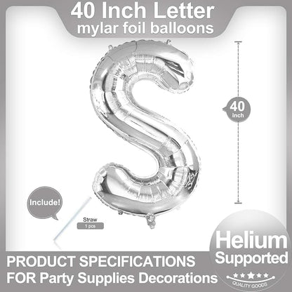 40 Inch Silver Letter S Balloons, DIY Phrase Foil Alphabet Letter S Balloons - Image 2