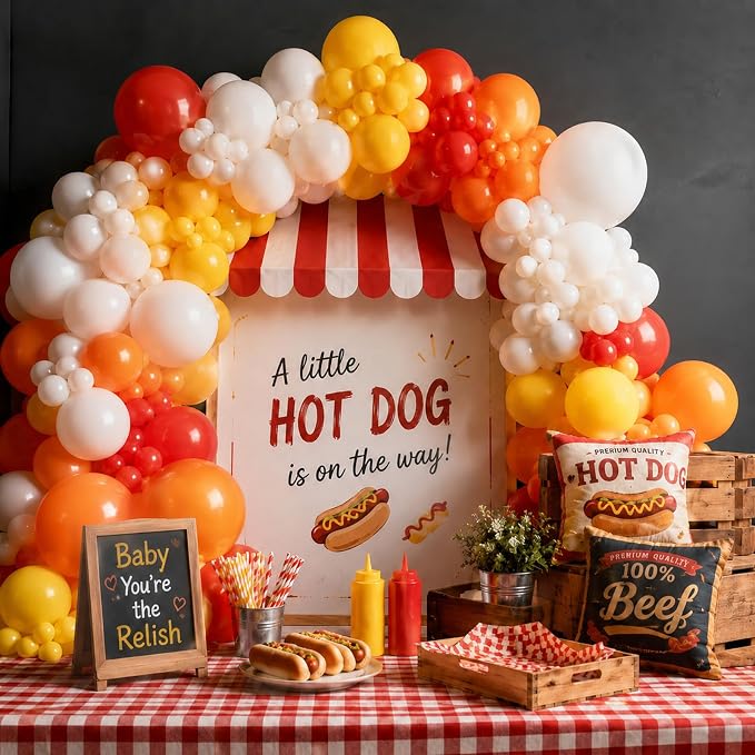 BBQ Balloon Garland Arch Kit Hot Dog Red Yellow Orange Latex Balloons - Image 6