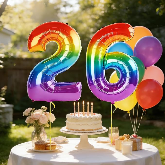 40 Inch Number 26 Balloons for 26th Birthday Party Decorations, 0-100 Rainbow - Image 3