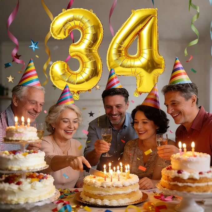 40 Inch Number 34 Balloons for 34th Birthday Party Decorations, 0-100 Gold - Image 2