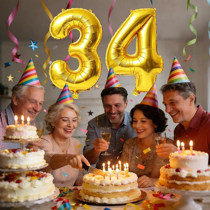 40 Inch Number 34 Balloons for 34th Birthday Party Decorations, 0-100 Gold - Image 2