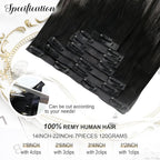 Moresoo Seamless Clip in Hair Extensions Human Hair Black And Grey Silver Ombre Human Hair Extensions Clip ins Long for Women Pure Weft Invisible 120g/7pcs 22 inch