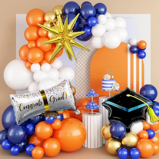 Blue and Orange Graduation Balloons Arch Garland Kit, Prom Graduation Party - Image 2