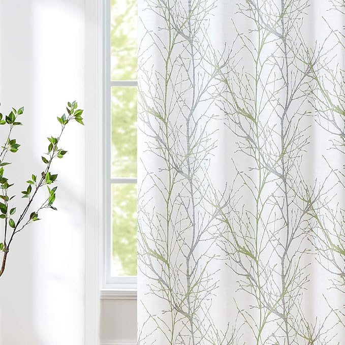 FMFUNCTEX Linen Green Gray Semi Sheer Patio Curtains 96 Inch Long 1 Panel | - Image 8
