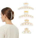 Hair Clips for Women & Girls, Strong Hold Non Slip Hair Barrettes, Elegant Pearl Crystal Rhinestone Hair Claw Clips, Party Wedding Hair Accessories Christmas Gift for Wife Thick Thin Hair (4 PCS)