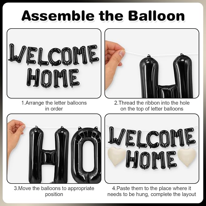 Welcome Home Balloons Cream White Black, 16Inch Welcome Home Foil Balloons - Image 7