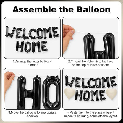 Welcome Home Balloons Cream White Black, 16Inch Welcome Home Foil Balloons - Image 7
