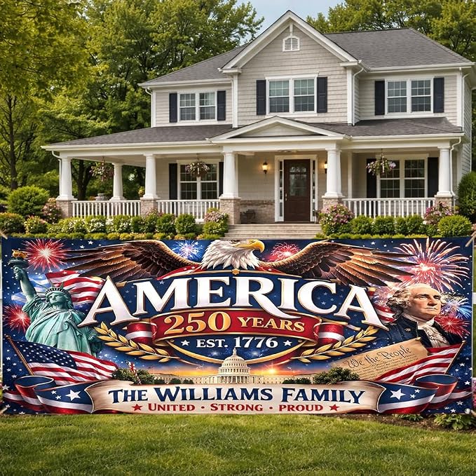 Personalized 250 Years of Freedom USA Banner 1776-2026, Patriotic American by LOVELYPOD