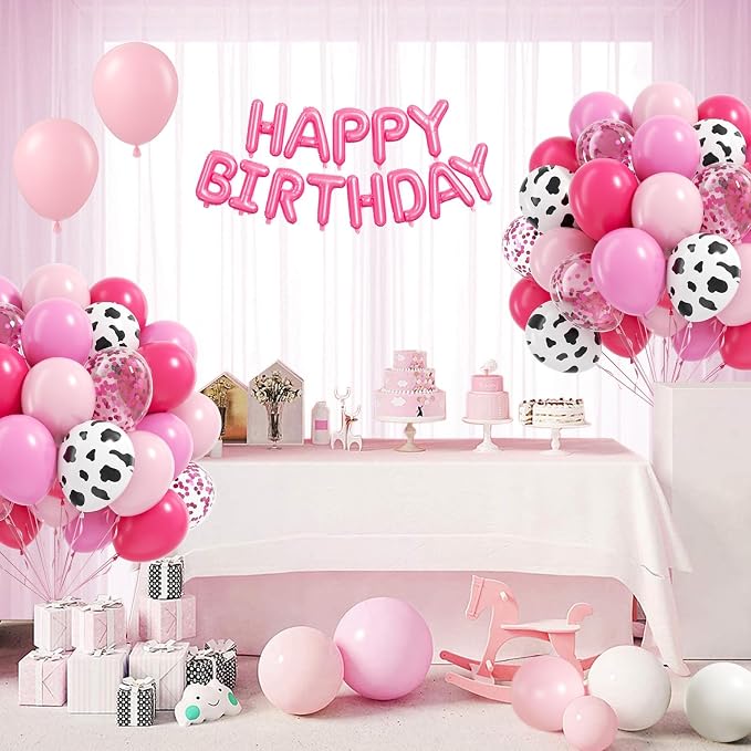 60pcs Cowgirl Balloons, Hot Pink Light Pink Confetti Cow Print Latex Balloons - Image 7