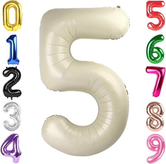 40 Inch Cream Number 5 Balloon Birthday Party Decorations by Hadoife
