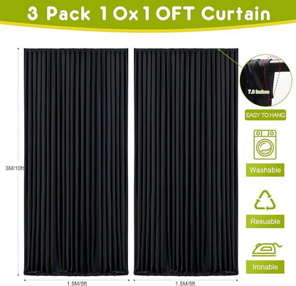 Black Backdrop Curtain for Parties Backdrop Drapes, 6 Panel 5x10FT - Image 2