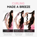 3 in 1 Automatic Curling Iron, Hair Curlers with 3 Curling Barrels (1" - 1.25" - 1.5"), Rotating Curling Iron with 3 Temp, 2-Way Rotation, 10S Fast Heating, Anti-Scald, Dual Voltage, Pink