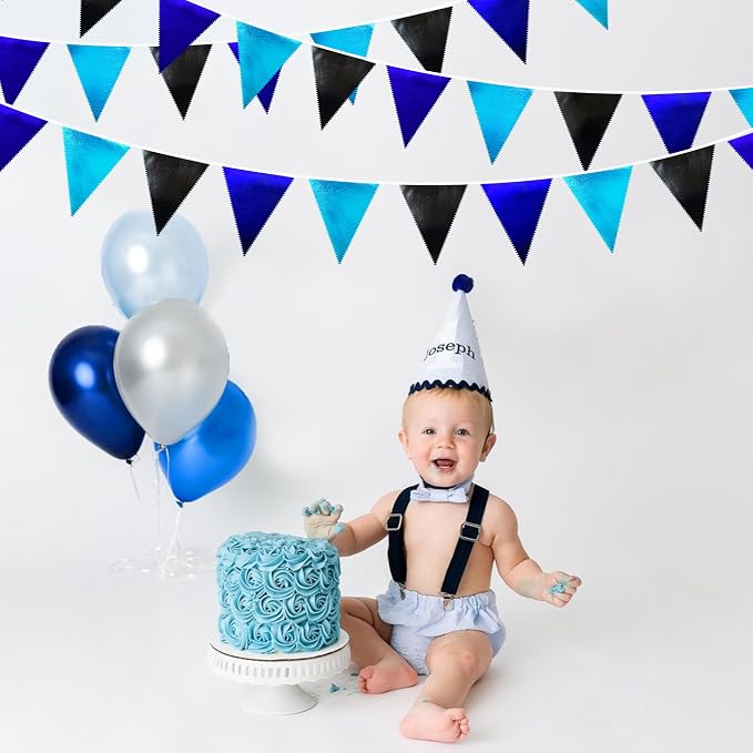 Black Blue Party Decorations Metallic Fabric Triangle Pennant Banner Flag - Image 7