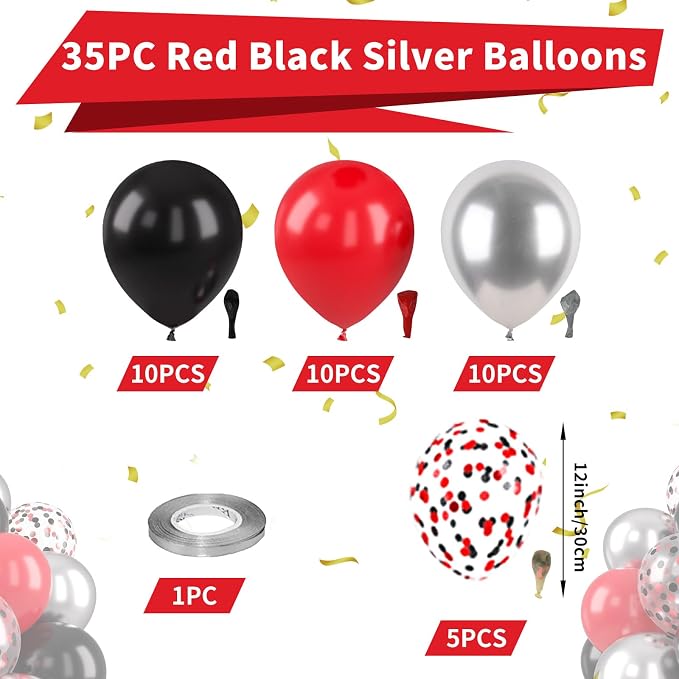 Red Black Silver Balloons - Image 2