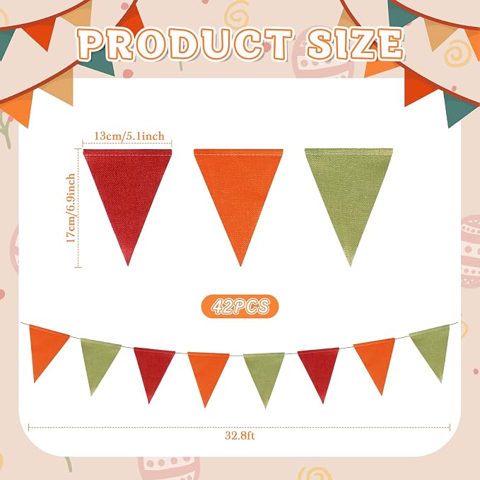 HESTYA 42 Pieces Colorful Pennant Banner Flag Orange Red Green Bunting Triangle - Image 2