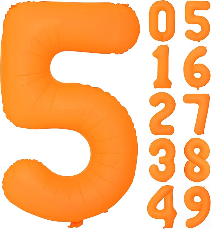 40 IN Orange Birthday Number 5 Balloon Fluorescent Orange Foil Balloon | by YOIOZAIZAI