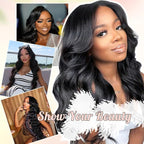 360 Lace Front Wigs Human Hair Body Wave 200% Density 34 Inch Upgraded Hidden Straps 360 HD Full Lace Wigs Human Hair With Drawstring Pre Plucked With Baby Hair for Women Natural Black