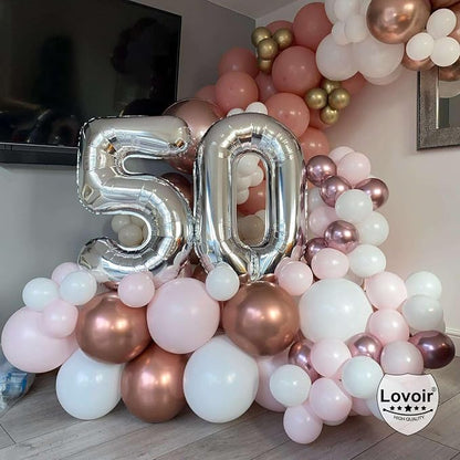 Silver 50 Number Balloons, 40 Inch Giant Number 50 Balloons Foil Mylar Helium - Image 4