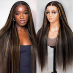 Ombre Lace Front Wig Human Hair 1B/30 Highlight Straight Wigs 13X6 Transparent Lace Frontal Glueless Wigs Honey Blonde Colored Human Hair Pre Plucked for Women 26inch