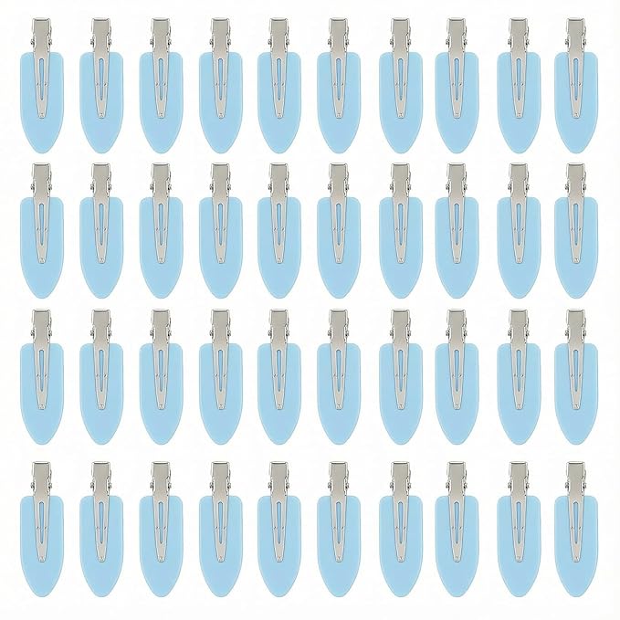 No Crease Hair Clips Makeup Pin Curl Clip Bulk 40Pcs Multicolor No Bend Dent Bang Creaseless Hair Clips for Makeup Application Bangs Hairpin Setting Pins Clip for Women Styling (L.Blue)